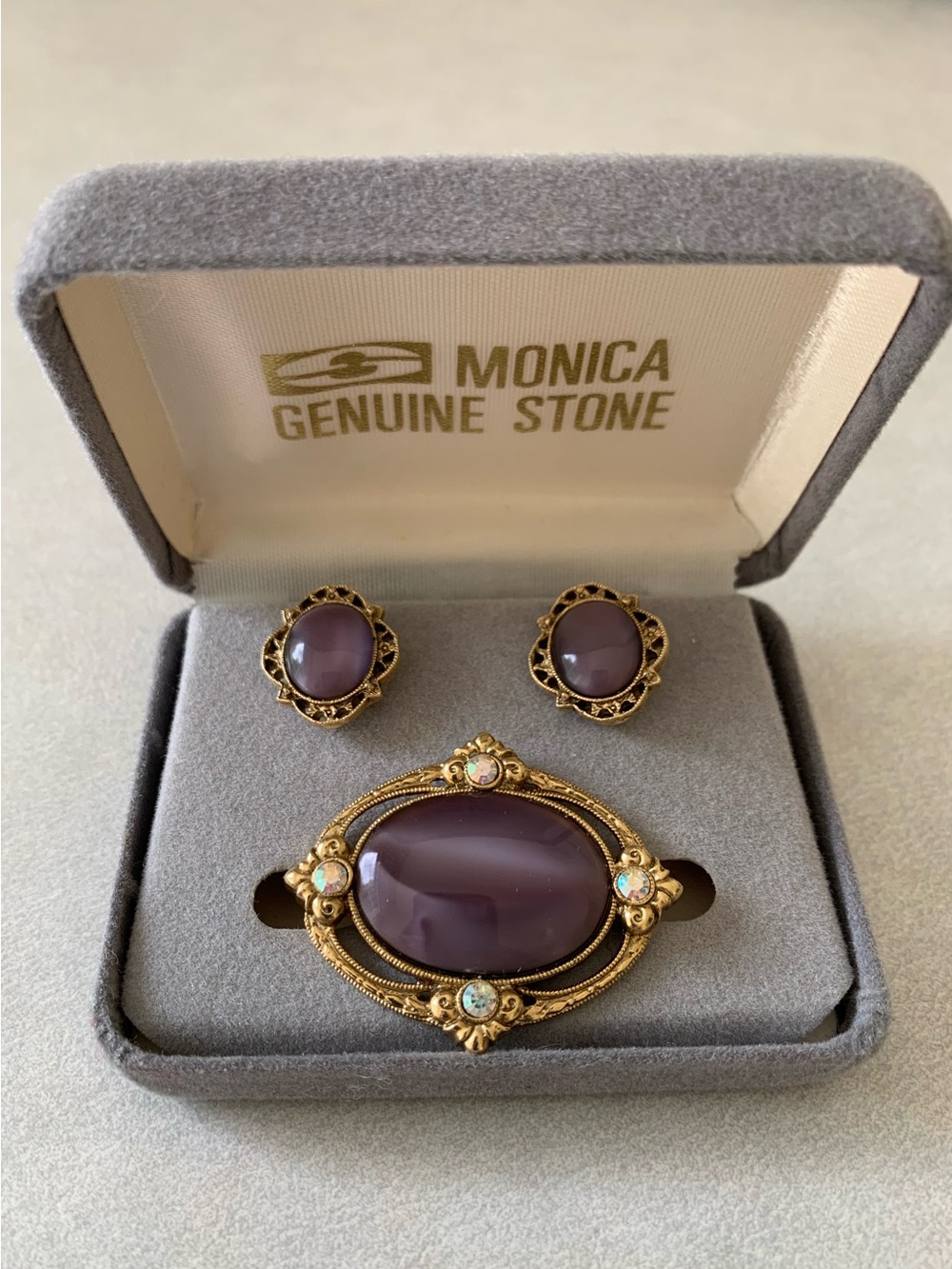Vintage Genuine Purple Quartz Pin and Earring Set